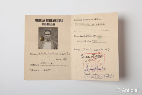 Guerra Civil - Carnet UGT CNT Milícies Antifeixistes Unificades