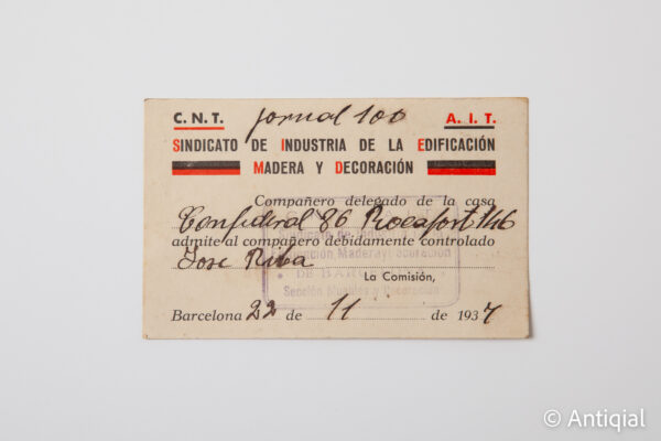 Spanish Civil War - CNT admission card