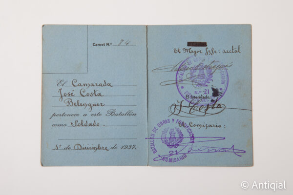 Spanish Civil War - Identity card 21st Battalion of works and fortifications