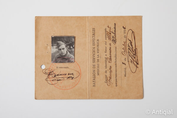 Spanish Civil War - Identity card of the Special Services Battalion of the Militias of the Spanish Republic