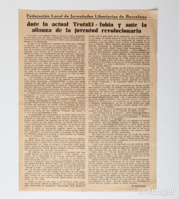 Spanish Civil War - Pamphlet "Ante la actual Trotzki-fobia" - Anarchism