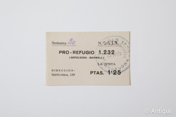Spanish Civil War - Voucher Pro-Refugio 1232 number 5618 Barcelona