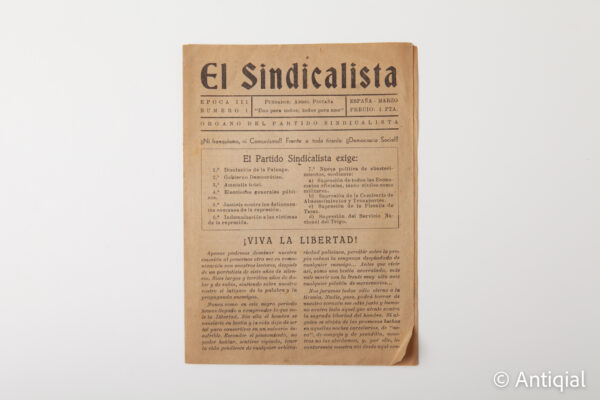 Dictadura franquista - Boletín El Sindicalista Época 3 núm. 1. Anarquismo