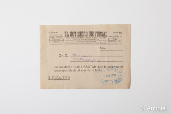 Second Spanish Republic - Daily subscription El Noticiero Universal